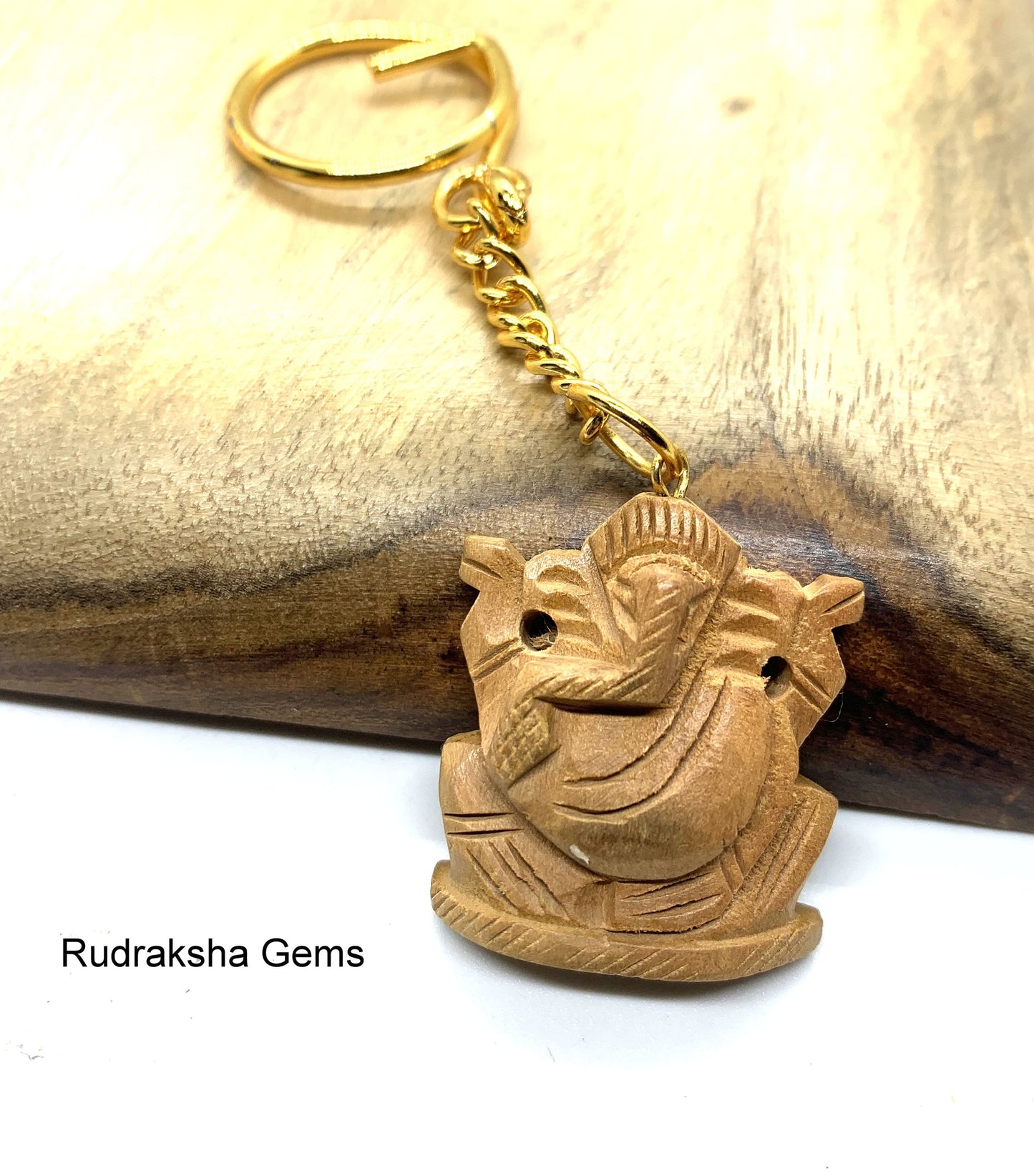 Ganesha Key Ring Wooden Hand made Ganesh Elephant Keychain Elephant Keyring Initial Keychain, Yoga Keychain, Prosperity & Fortune, Hindu God