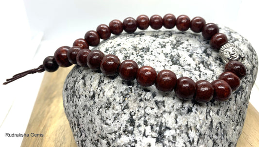 Red Wood Buddha Head Bracelet, Silver Buddha Bracelet, Yoga Bracelet, Healer & Spiritual bracelets, Beaded Bracelets, Gift for Him Her