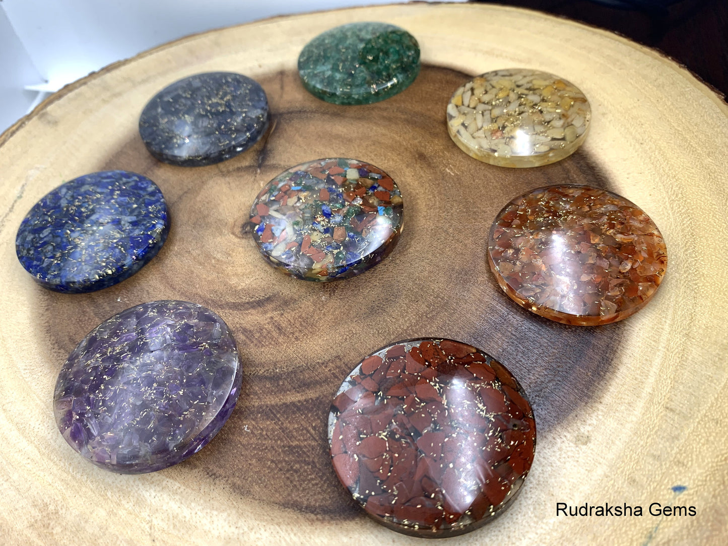 Orgone Reiki Set of 7 Chakra Healing Domes, Orgone Energy 7 Chakra Reiki Crystal domes, Chakra Crystal Generator, Emf Shield protection