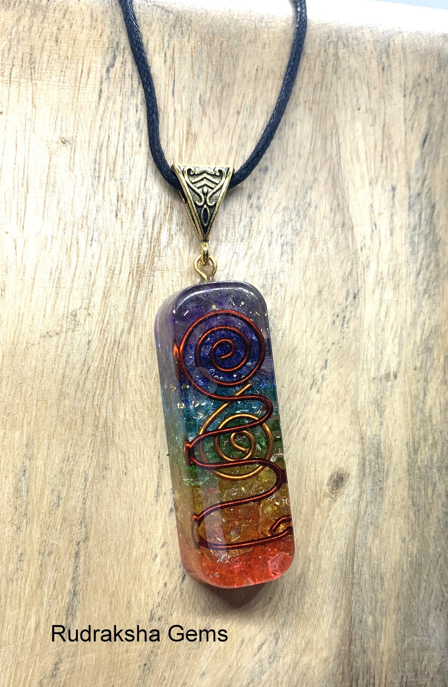 7 Chakra Orgone Pendant Energized Brass Coil Chakra Crystal PENDANT With Black cord, EmF Shield, Healing crystal orgone necklace
