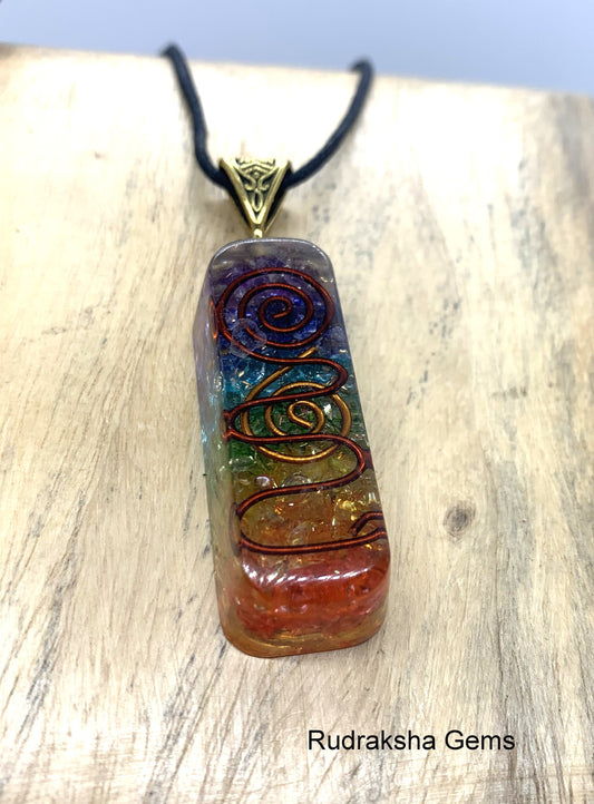 7 Chakra Orgone Pendant Energized Brass Coil Chakra Crystal PENDANT With Black cord, EmF Shield, Healing crystal orgone necklace