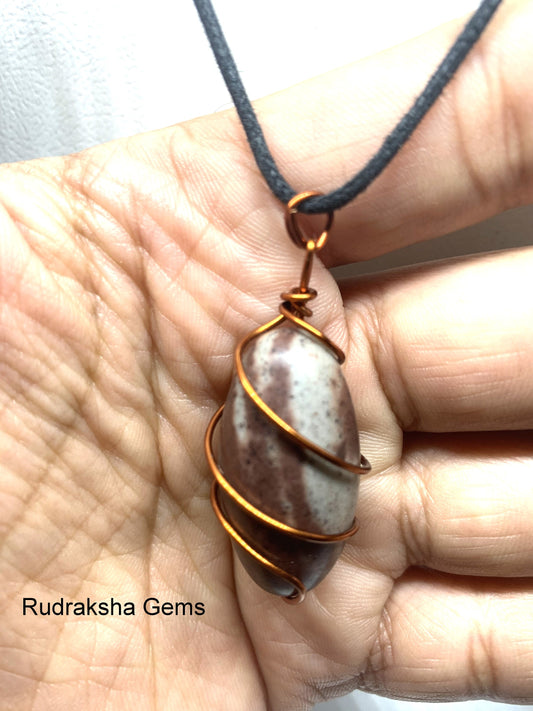 Narmadeshwar Shivling Copper wire wrap Pendant | Natural Indian Narmada River Stone Shivlingam | Lord Shiva Lingam Pendant, Wire wrapped