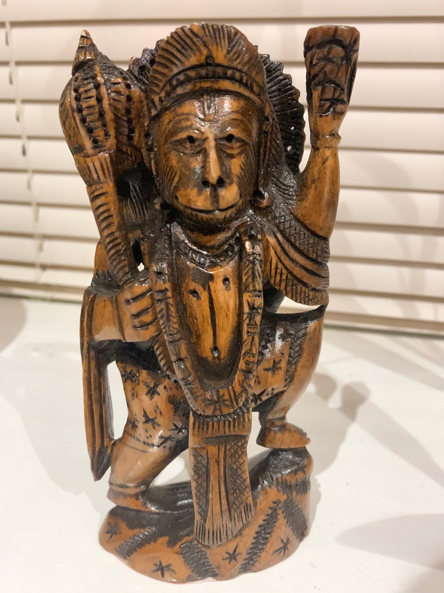 Hanuman Statue 6” wooden Hand Carved statue, Lord Hanumana idol, Hindu deity God, Monkey god Hanuman figure religious prayer home decor gift