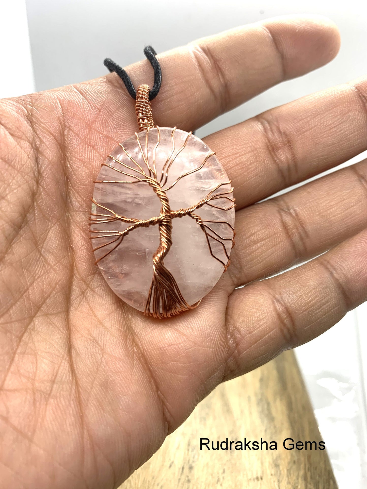 Copper Wire Wrapped Tree of life Rose Quartz Necklace, Rose Quartz Pendant, Rose Quartz tree of life copper Wrap, Rose Quartz Jewelry, Love