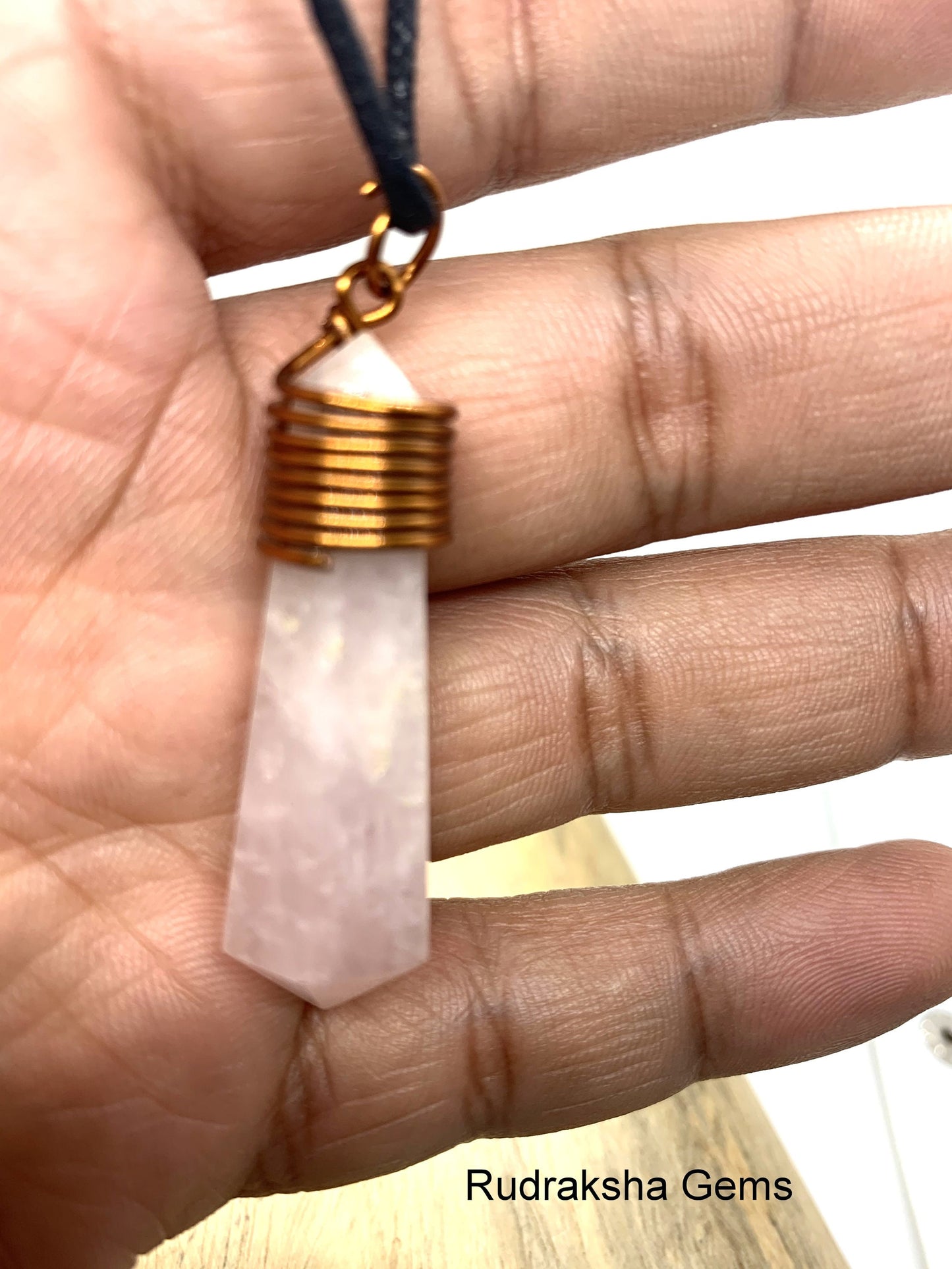 Genuine Rose Quartz Gemstone Point Necklace. Rose Quartz Reiki point Bullet Copper wire wrap Pendant, Crystal copper healing pendant, Love