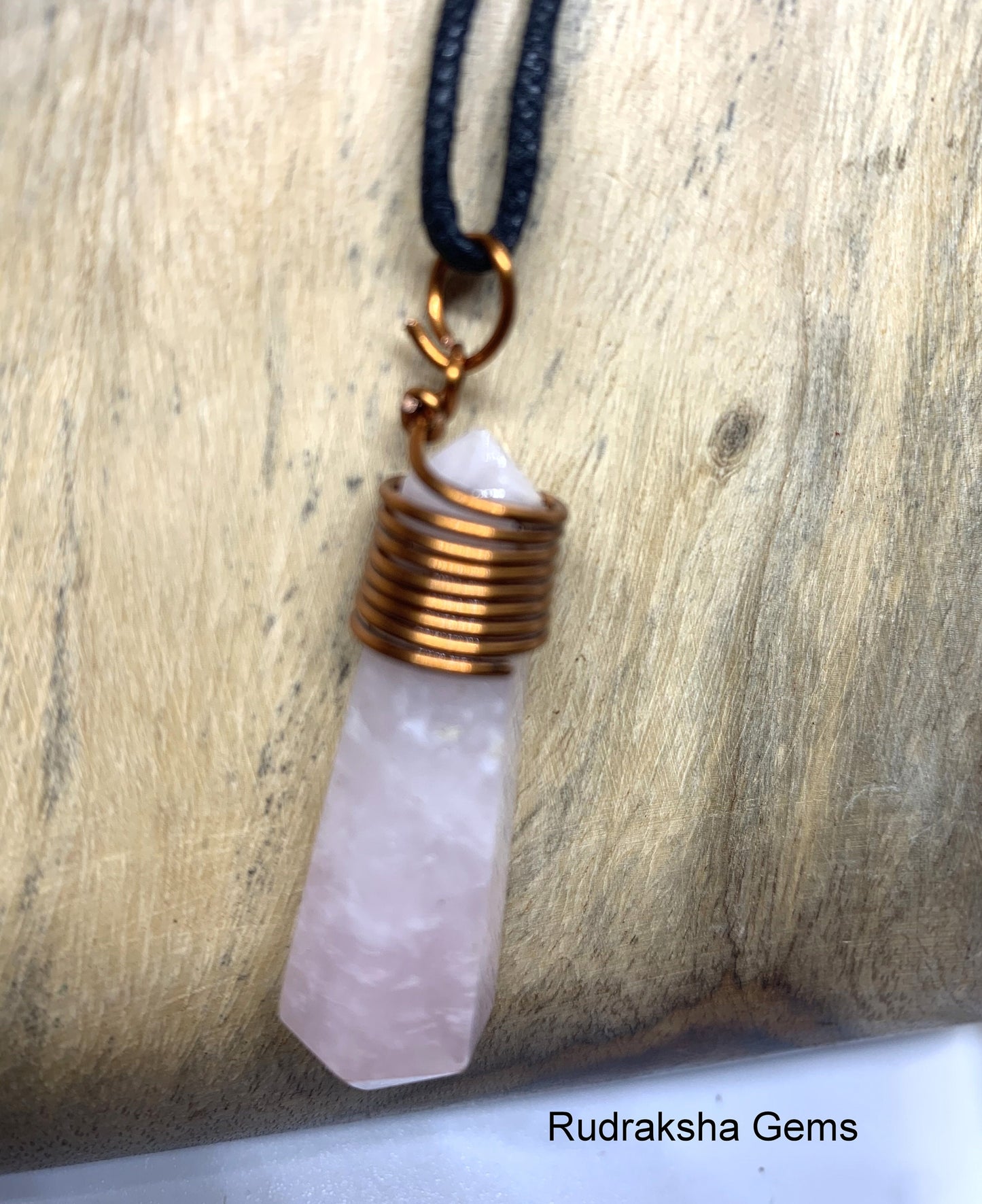 Genuine Rose Quartz Gemstone Point Necklace. Rose Quartz Reiki point Bullet Copper wire wrap Pendant, Crystal copper healing pendant, Love