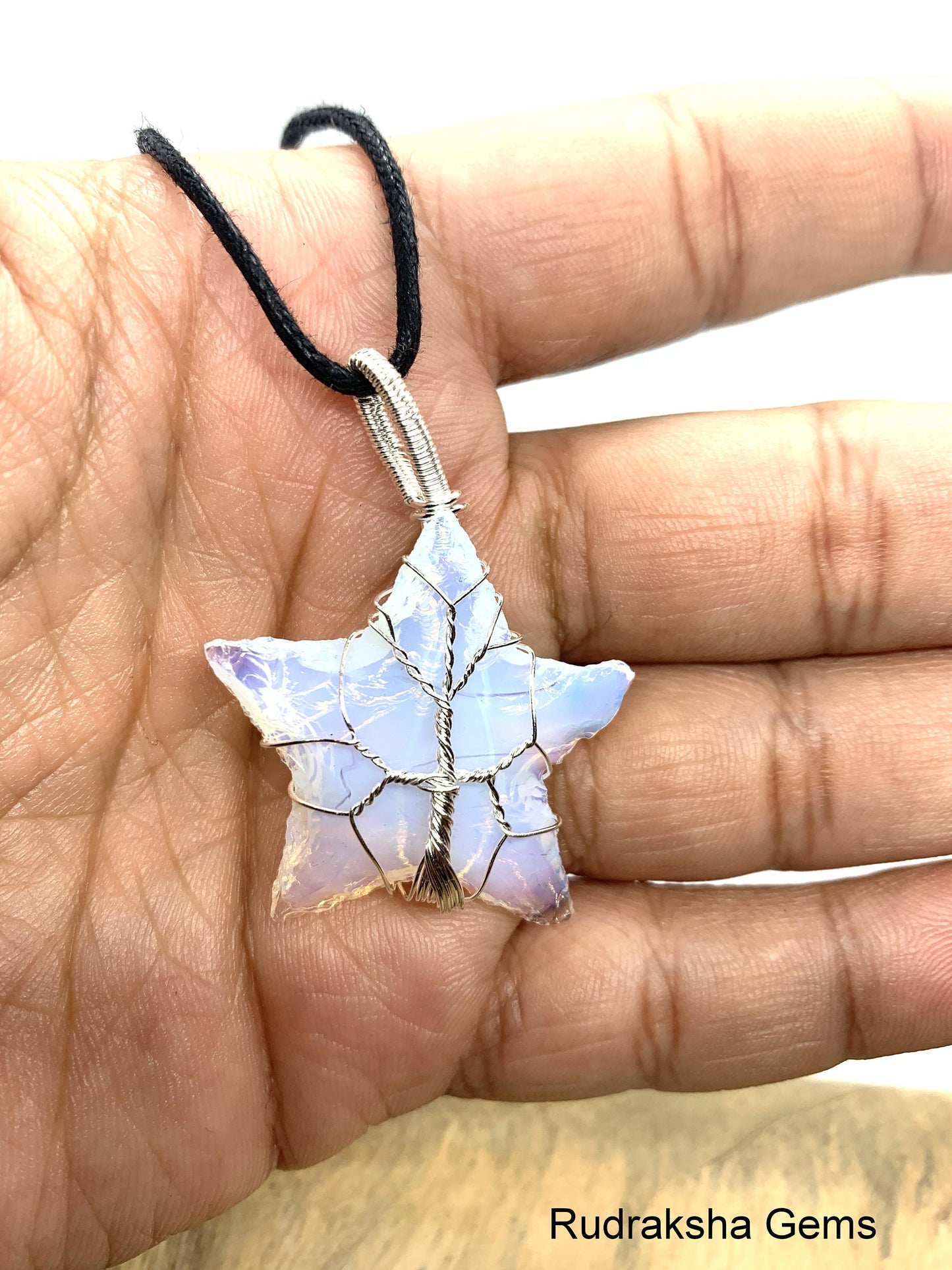 Opalite star Pendant, Opalite Pentagram, Opalite Necklace, Wire Wrapped Silver Tree Pendant, Boho, Reiki Energy Charged healing Crystal