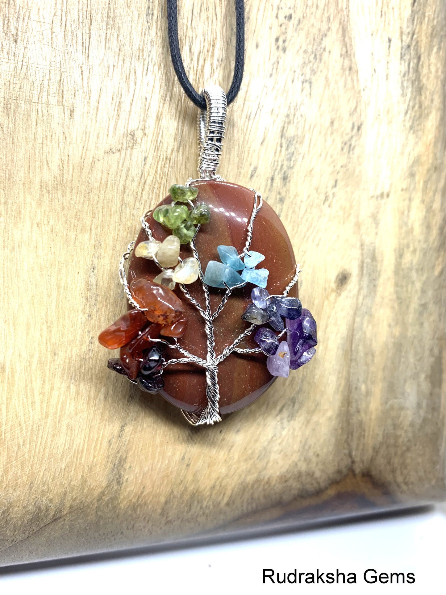 Red Jasper Necklace Crystal Necklace Red Jasper pendant Gemstone Necklace Red Jasper Protection Necklace, Tree of life 7 chakra Cabochon