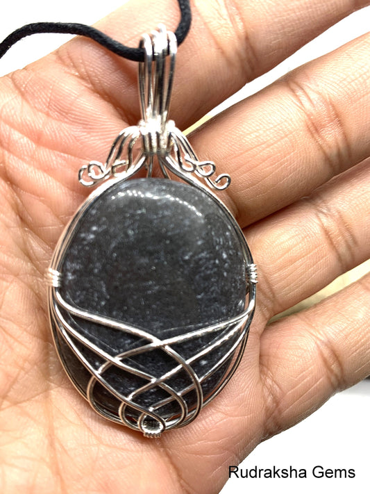 Smokey Grey Agate Crystal Wire wrapped Necklace Natural Gemstone Semi Precious Healing Jewellery Silver Plated Pendant Boho Style Charm