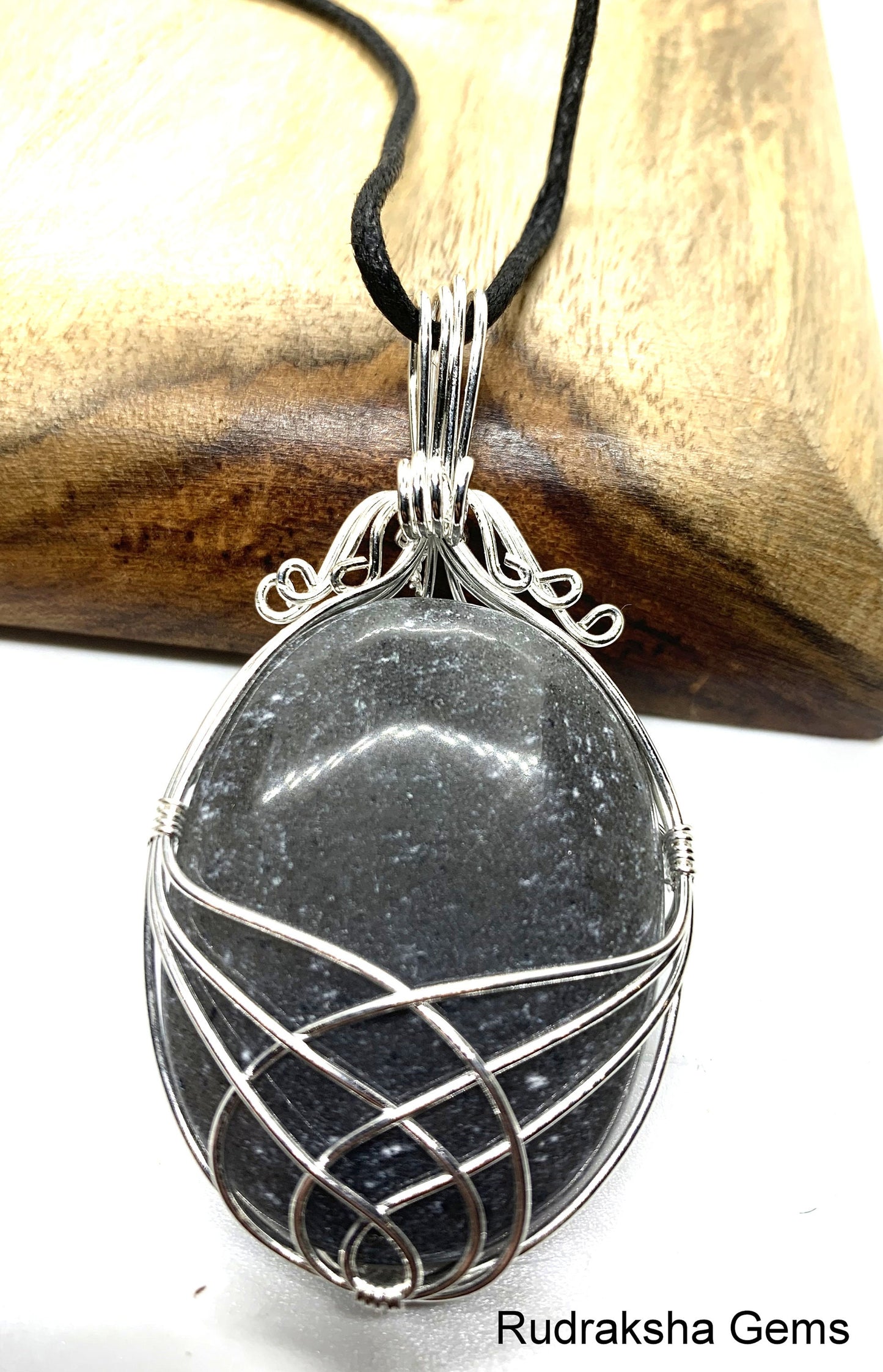 Smokey Grey Agate Crystal Wire wrapped Necklace Natural Gemstone Semi Precious Healing Jewellery Silver Plated Pendant Boho Style Charm