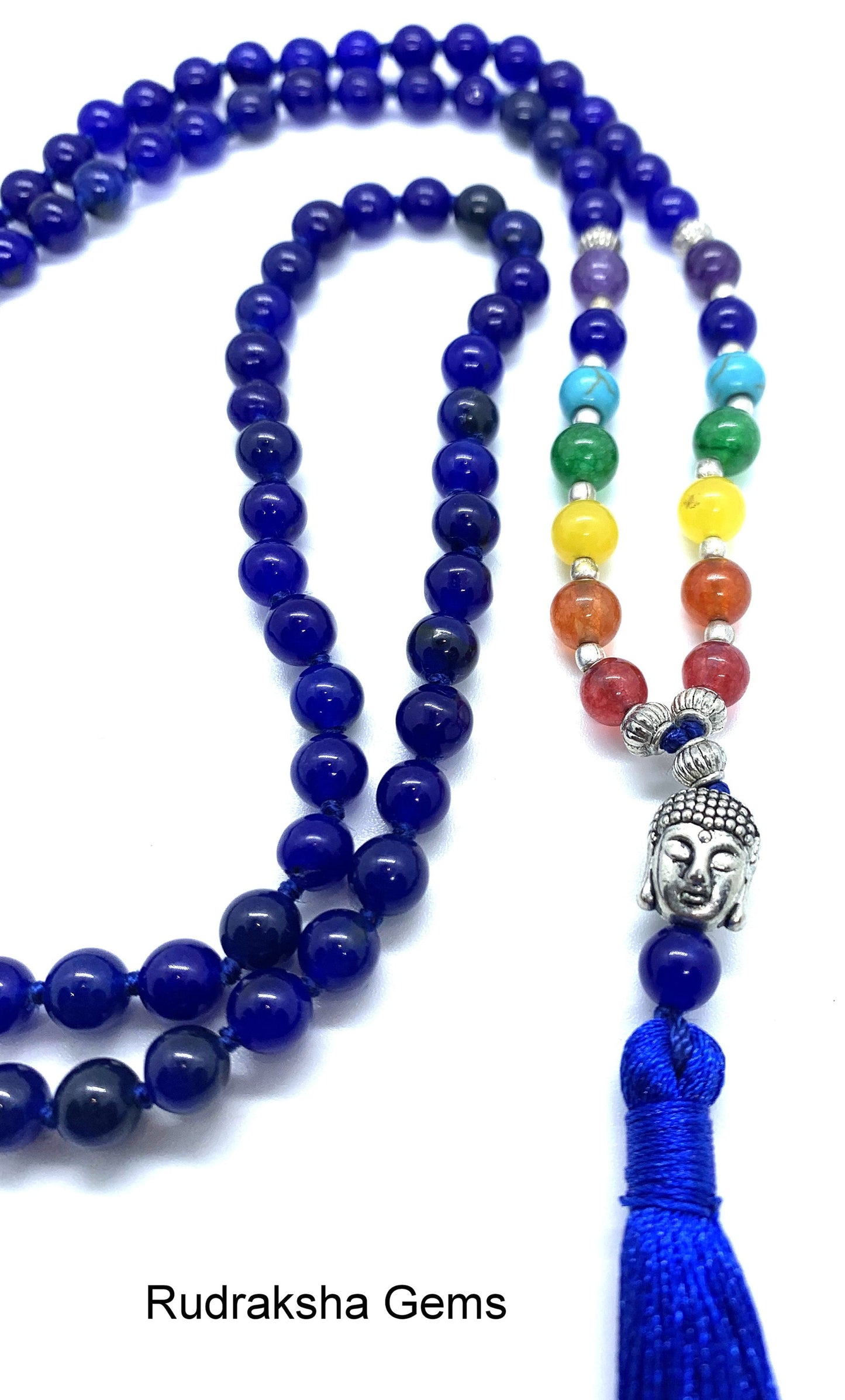 Lapis Lazuli 7 CHAKRA  Premium Tassel Mala Gem Stones Japa Mala 108 + 1 beads Meditation Rosary Prayer Yoga Bead Reiki Necklace Lapis Lazuli