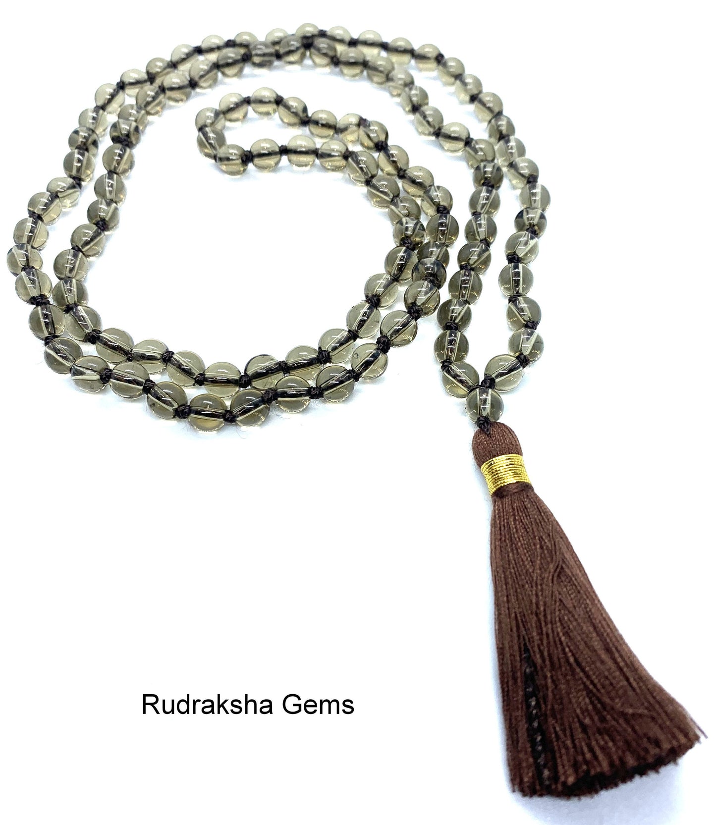 Smokey Quartz Mala Beads Necklace, Knotted Mala 6mm Beads, Natural Semi-Precious Crystals, 108 Prayer Mala Beads, Root Chakra Healing