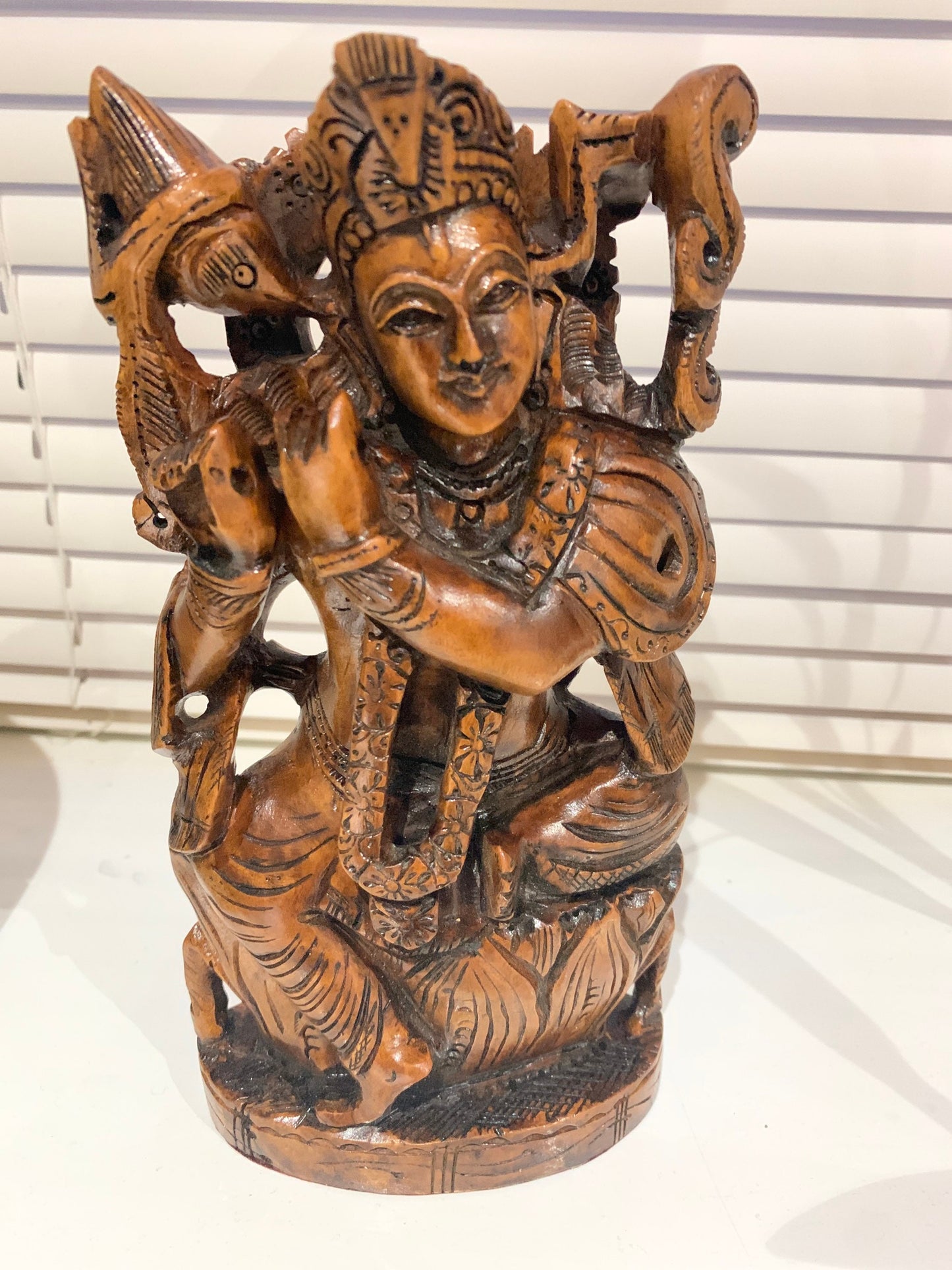 Lord Krishna Statue 8" wood decor statue, Hindu deity god, meditation yoga gift home decor, Hand Carved krishna figurine sculpture, KRISHNA