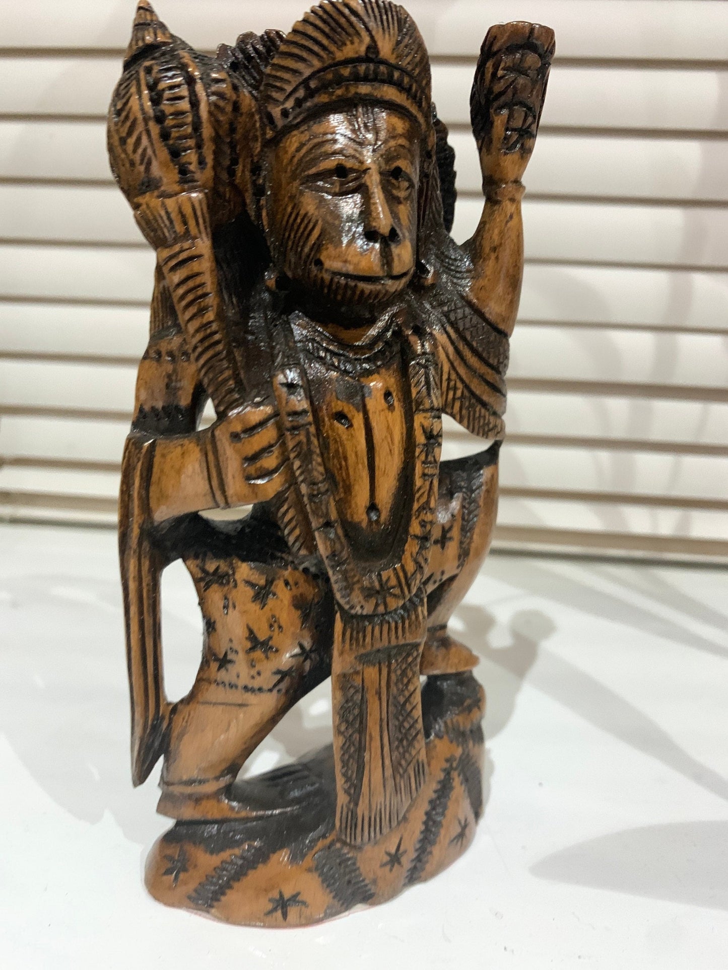 Hanuman Statue 6” wooden Hand Carved statue, Lord Hanumana idol, Hindu deity God, Monkey god Hanuman figure religious prayer home decor gift