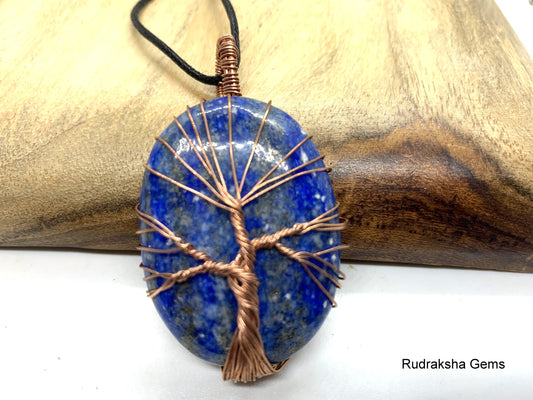 Lapis lazuli necklace, Tree of Life Copper wire wrapped Crystal necklace, lapis lazuli pendant Gemstone necklace crystal Meditation crystal