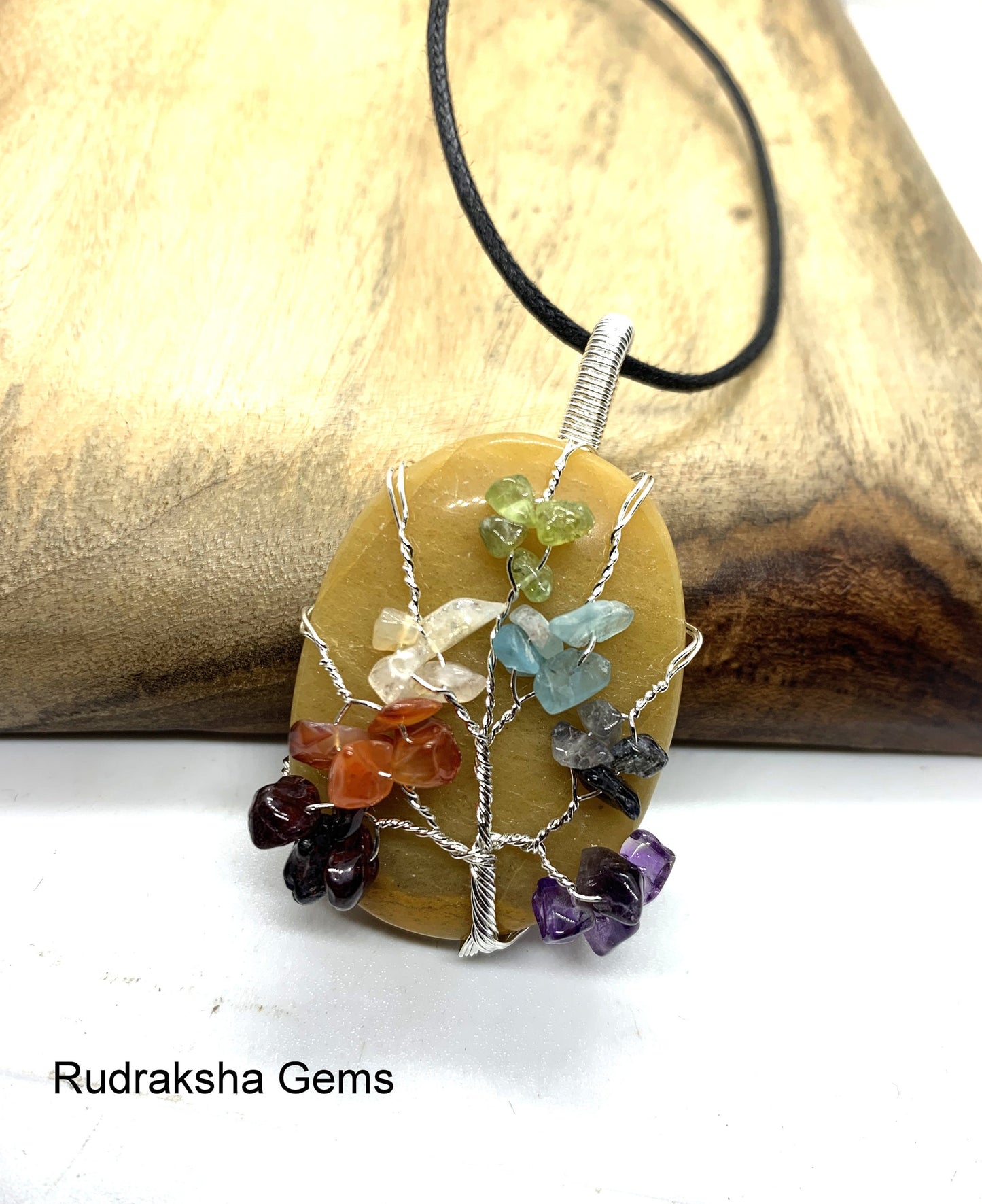 Yellow Jade Pendant Handmade Jewelry Healing Crystal, Wire wrapped 7 chakra crystals YELLOW JADE pendant, Cabochon pendant necklace