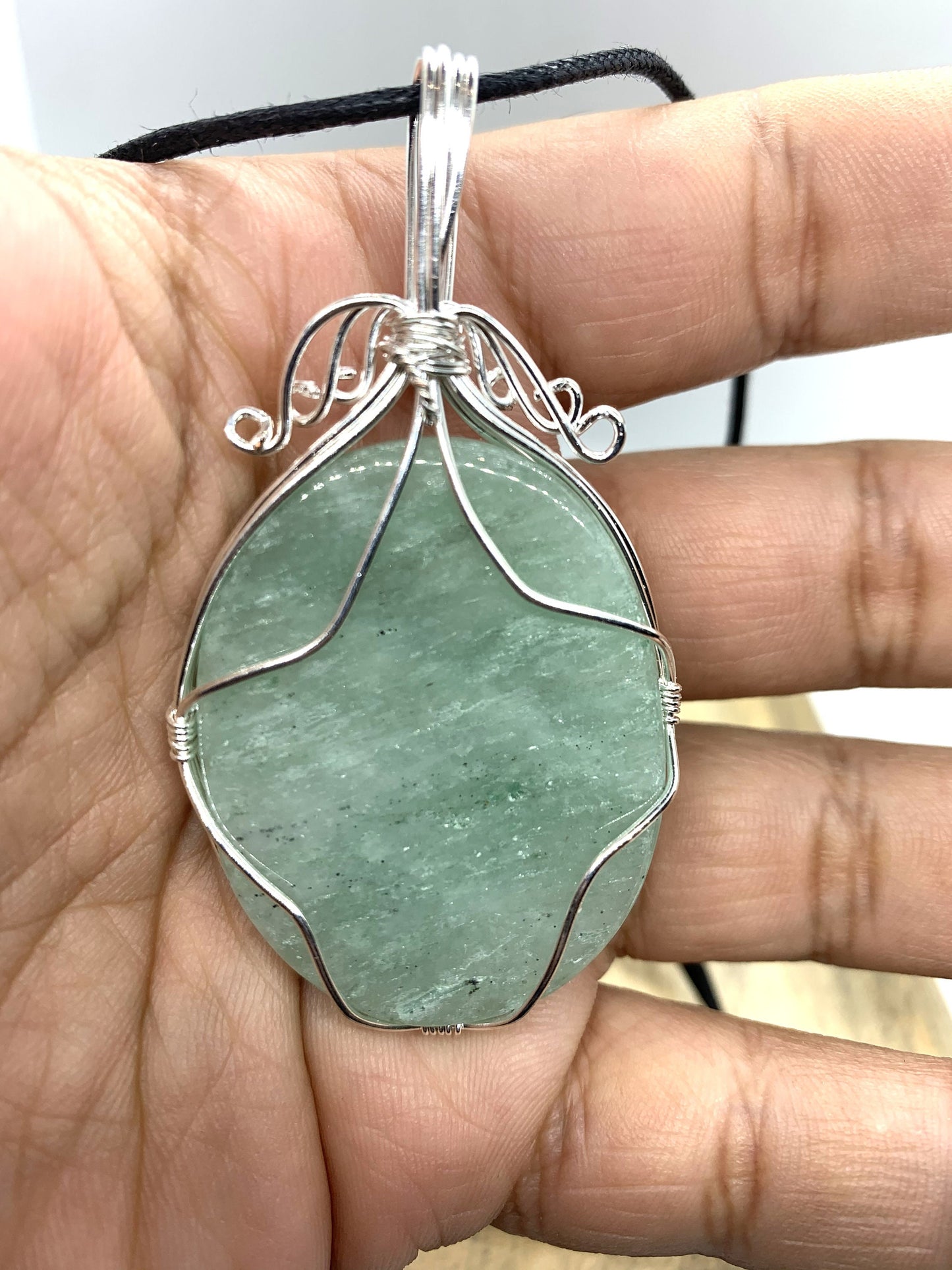 Green Jade wire wrapped crystal pendant necklace,  Cabochon Necklace - Natural Jade Wire Wrapped Stone - Silver Plated, Gifts for Women