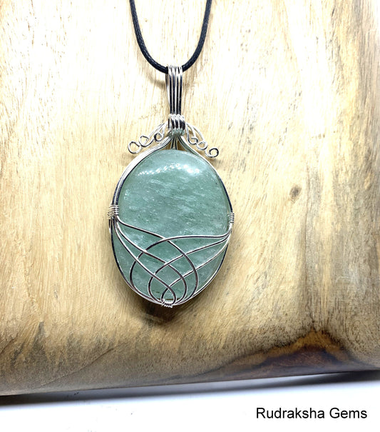 Green Jade wire wrapped crystal pendant necklace,  Cabochon Necklace - Natural Jade Wire Wrapped Stone - Silver Plated, Gifts for Women