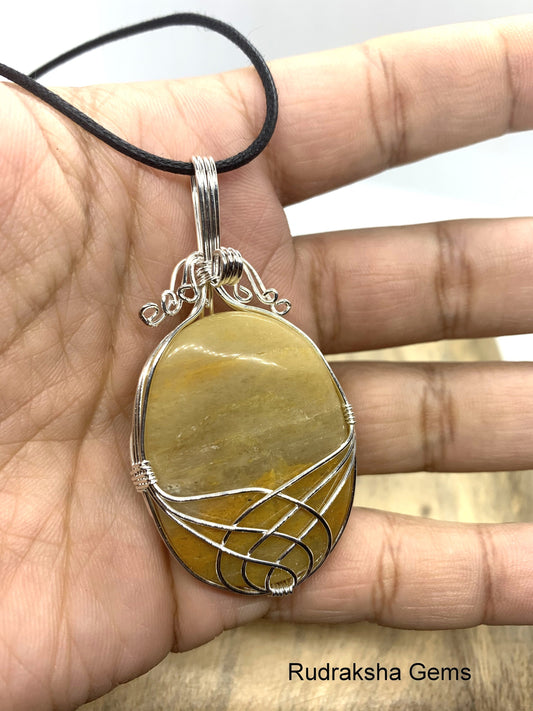 Yellow Jade Pendant Handmade Jewelry Healing Crystal, Wire wrapped Crystal, YELLOW JADE pendant, Cabochon Solar pendant necklace, Gift