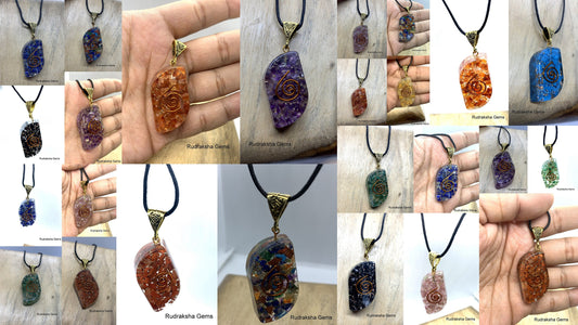 ORGONE PENDANT, made with Crystals, Resin and Copper wire, Emf protection pendant, Available in Multiple Gem Stones, Orgone Jewelry necklace