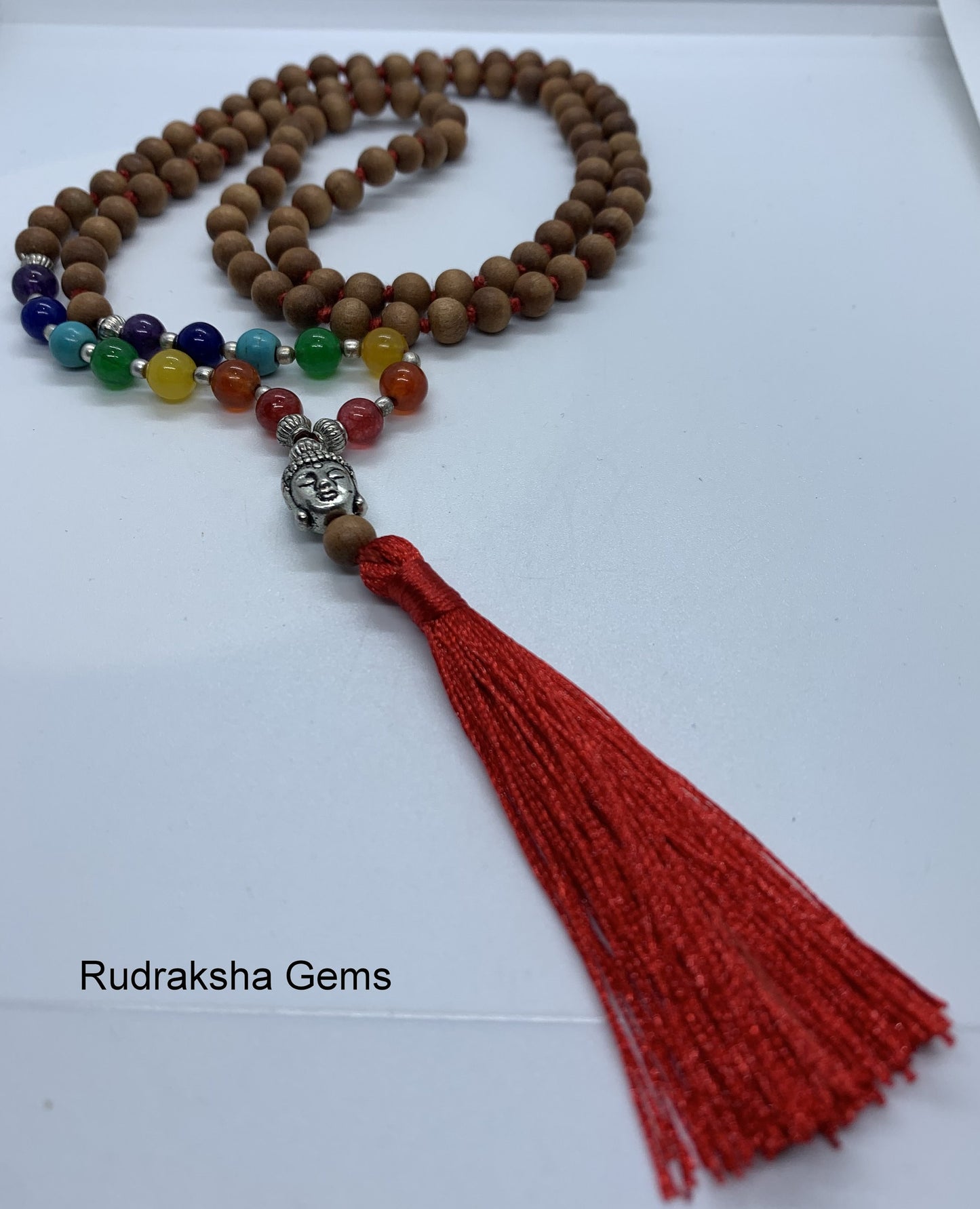 7 CHAKRA Sandalwood Premium Tassel Mala Gem Stones , Sandal wood Japa Mala 108 + 1 beads Meditation Rosary Prayer Yoga Bead Reiki Necklace