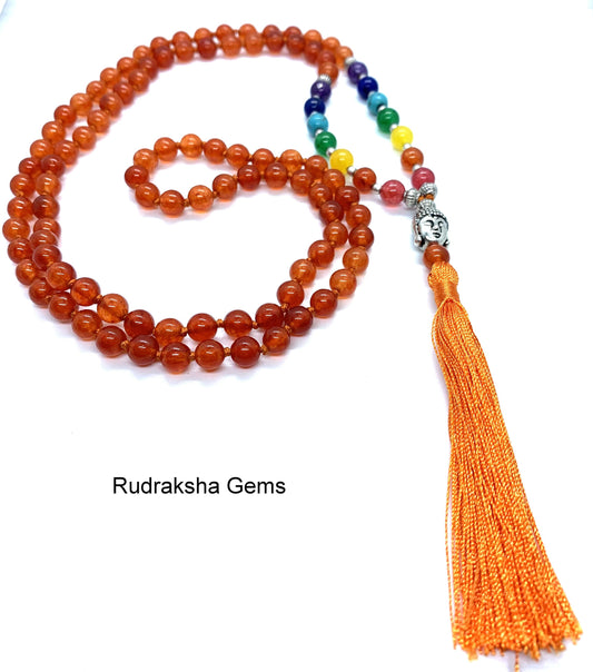 Carnelian 7 CHAKRA  Premium Tassel Mala Gem Stones ,Japa Mala 108 + 1 beads Meditation Rosary Prayer Yoga Bead Reiki Necklace Carnelian Mala