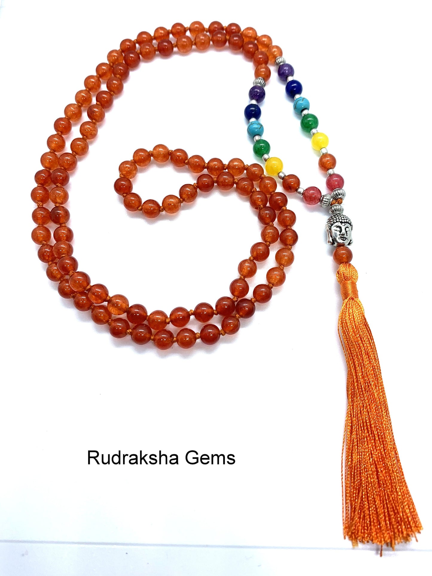 Carnelian 7 CHAKRA  Premium Tassel Mala Gem Stones ,Japa Mala 108 + 1 beads Meditation Rosary Prayer Yoga Bead Reiki Necklace Carnelian Mala