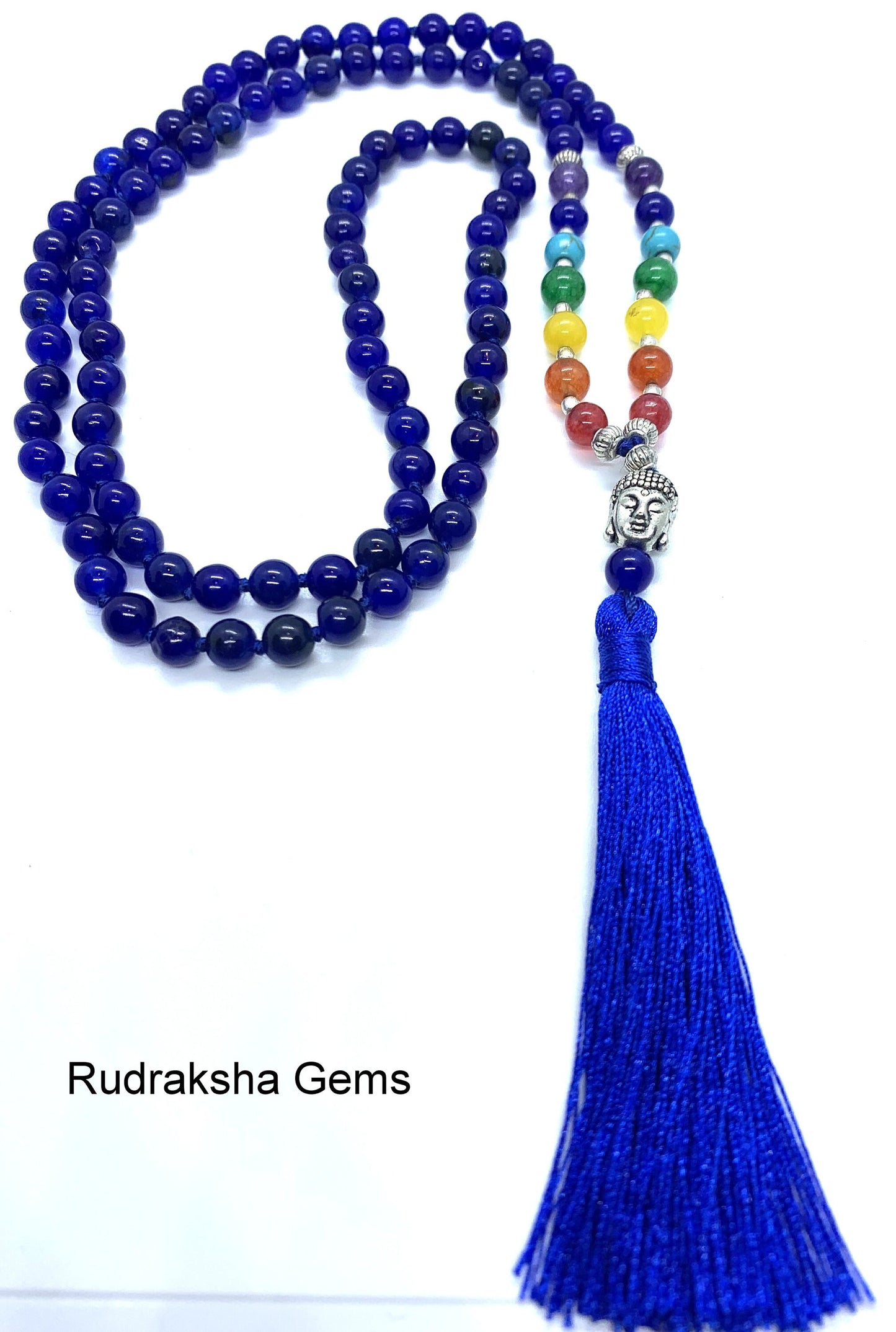 Lapis Lazuli 7 CHAKRA  Premium Tassel Mala Gem Stones Japa Mala 108 + 1 beads Meditation Rosary Prayer Yoga Bead Reiki Necklace Lapis Lazuli