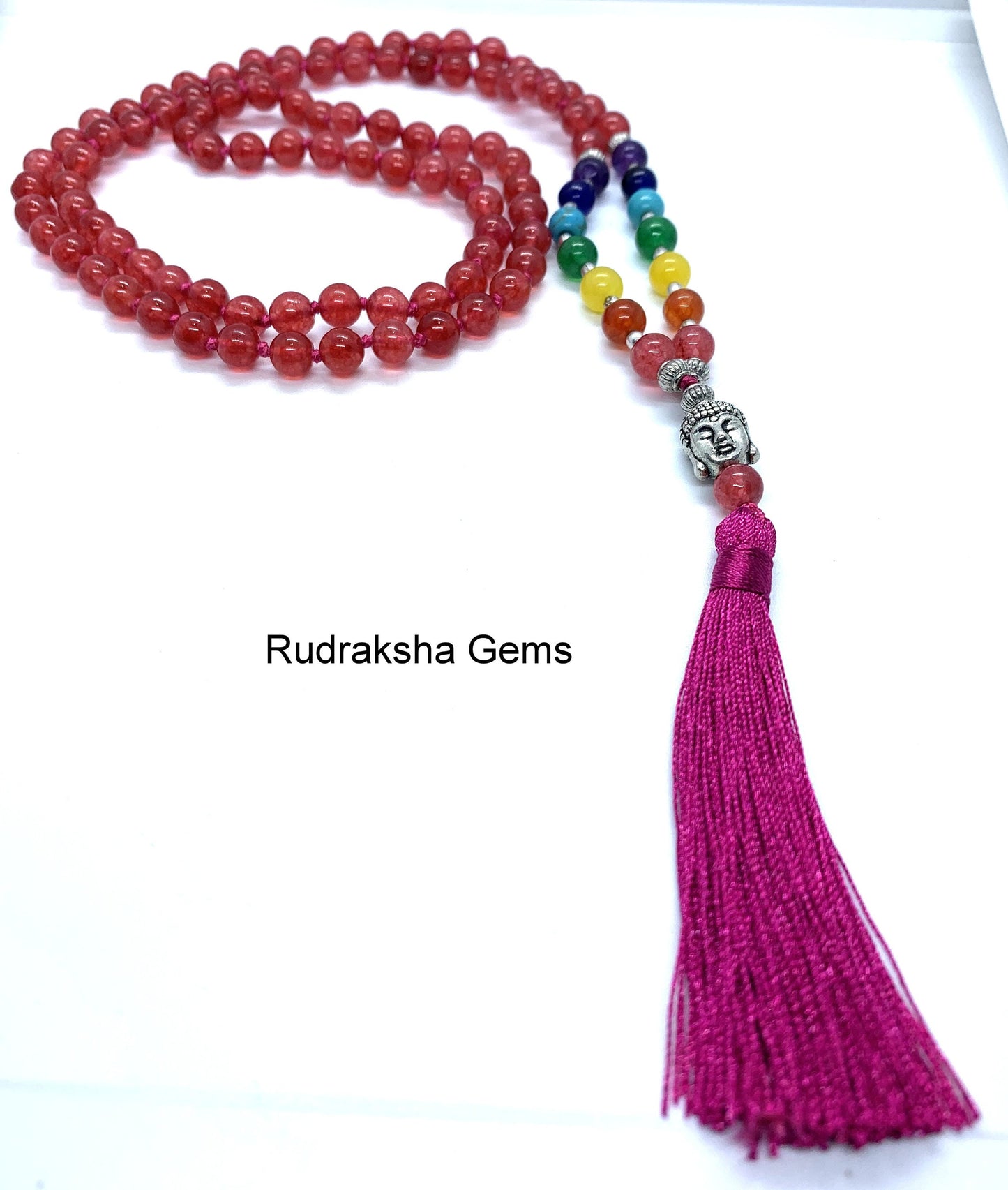 Red Onyx 7 CHAKRA  Premium Tassel Mala, Gem Stones Japa Mala 108 + 1 beads Meditation Rosary Prayer Yoga Bead Reiki Necklace, Red Onyx Mala