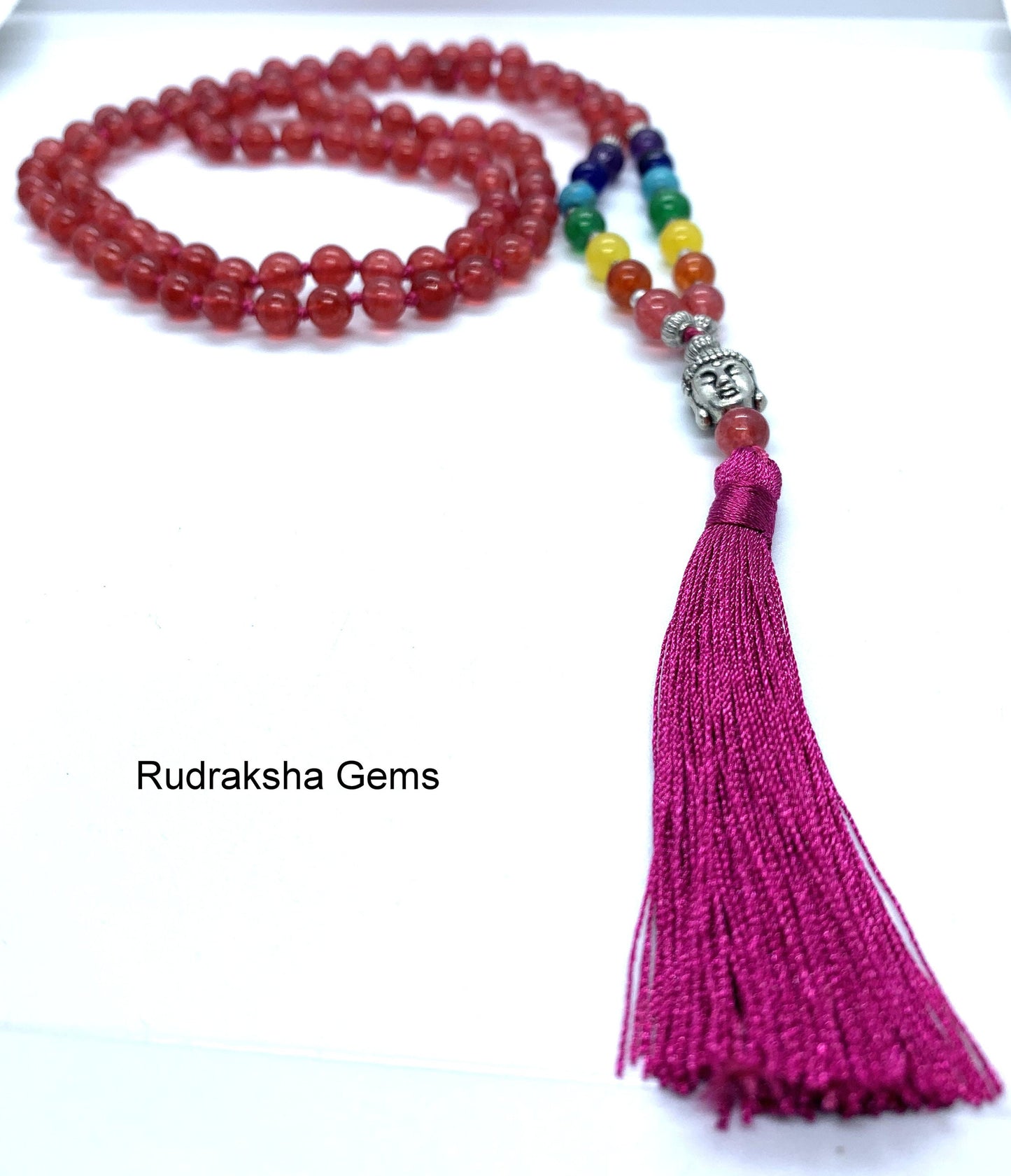 Red Onyx 7 CHAKRA  Premium Tassel Mala, Gem Stones Japa Mala 108 + 1 beads Meditation Rosary Prayer Yoga Bead Reiki Necklace, Red Onyx Mala