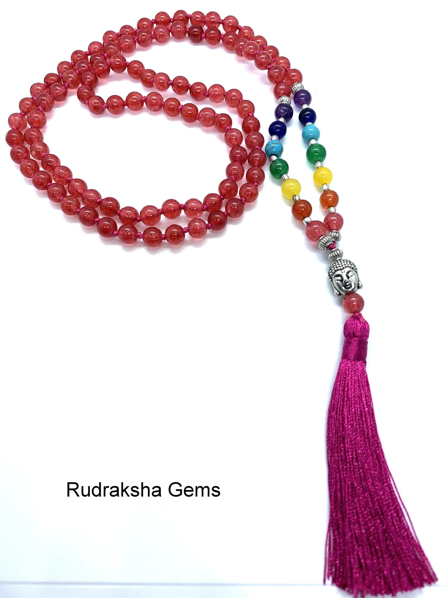 Red Onyx 7 CHAKRA  Premium Tassel Mala, Gem Stones Japa Mala 108 + 1 beads Meditation Rosary Prayer Yoga Bead Reiki Necklace, Red Onyx Mala