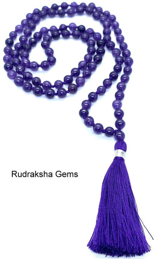 Amethyst 6mm beads Necklace, Tassel mala, Prayer Necklace, 108 Mala Beads, Amethyst Mala, Statement Necklace, Yoga Gifts, Spiritual Mala