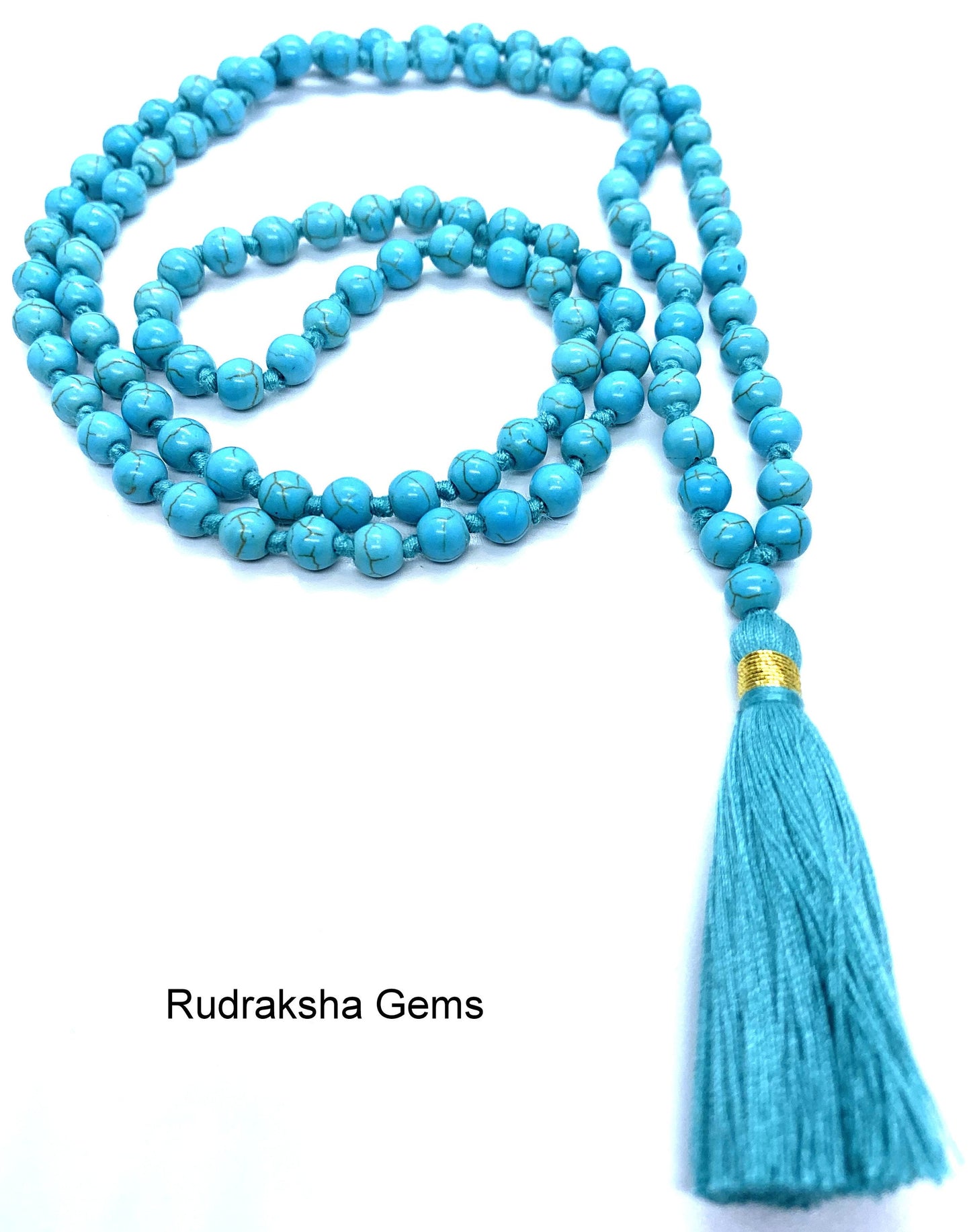 Turquoise 6mm beads Necklace, Tassel mala, Prayer Necklace, 108 Mala Beads, Turquoise Mala, Statement Necklace, Yoga Gifts, Spiritual Mala