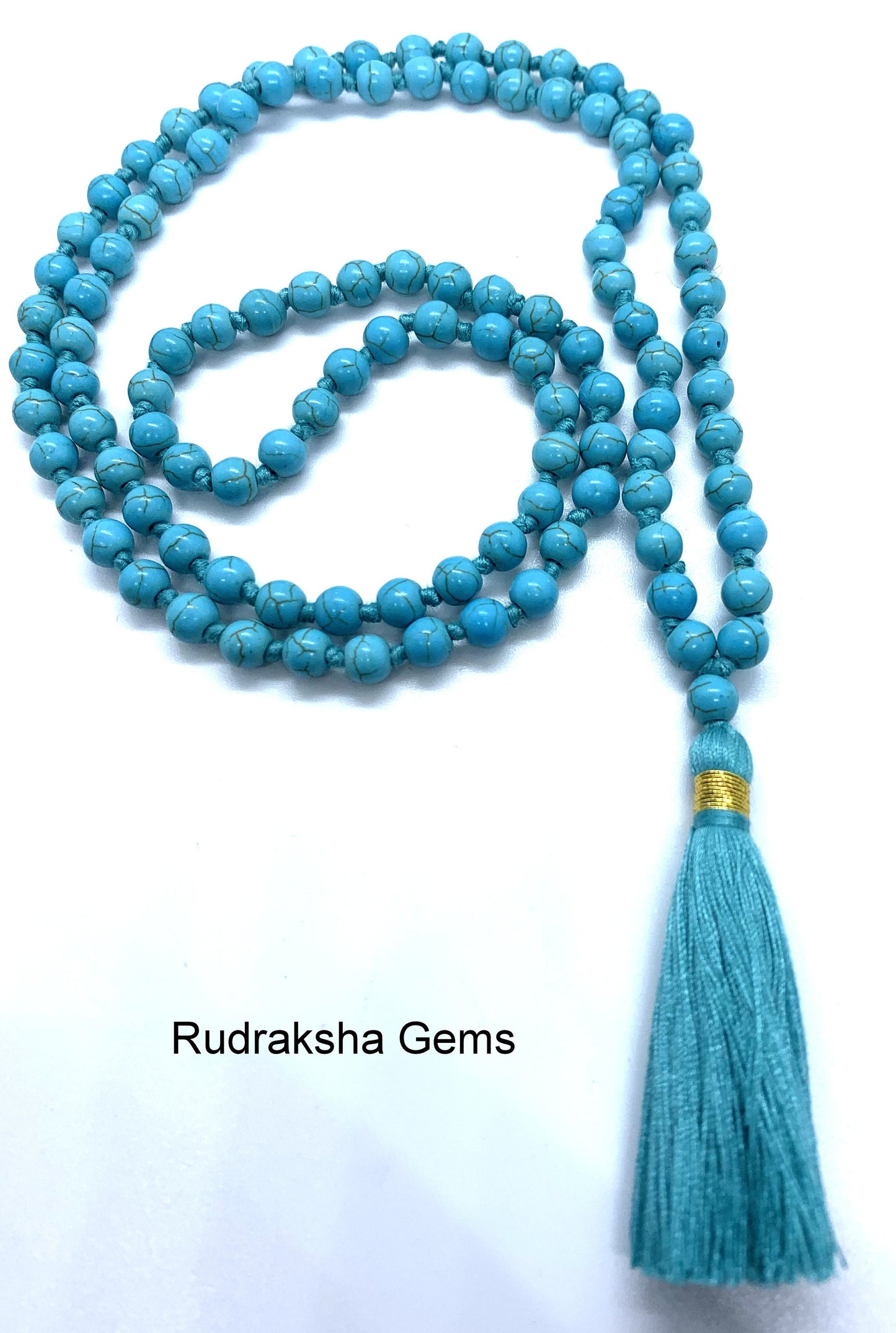 Turquoise 6mm beads Necklace, Tassel mala, Prayer Necklace, 108 Mala Beads, Turquoise Mala, Statement Necklace, Yoga Gifts, Spiritual Mala