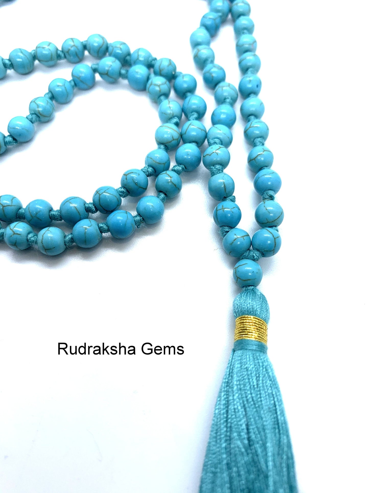 Turquoise 6mm beads Necklace, Tassel mala, Prayer Necklace, 108 Mala Beads, Turquoise Mala, Statement Necklace, Yoga Gifts, Spiritual Mala