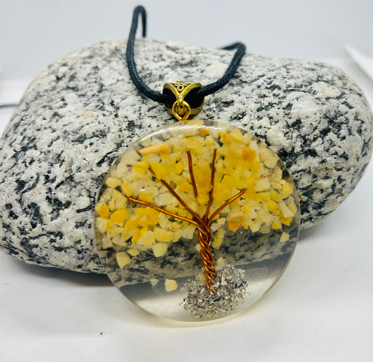 Yellow aventurine reiki Energy Charged Orgone Pendant, copper TREE of LIFE pendant, EMF protection, orgone energy purifier, 5G protection