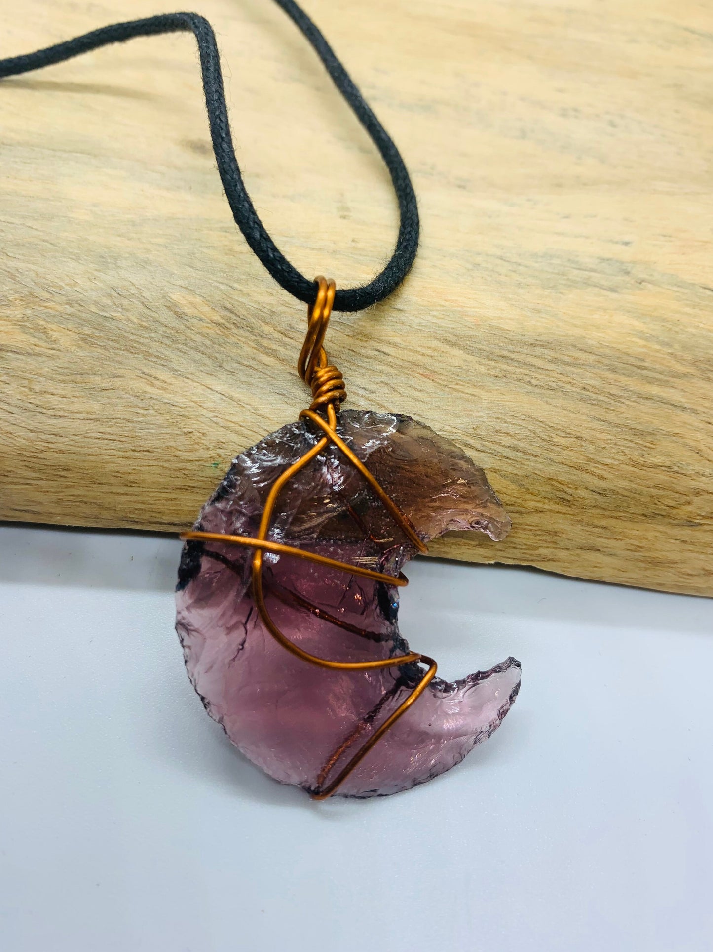 Amethyst Moon Pendant, Amethyst Crystal, Amethyst Necklace, copper Wire Wrapped Pendant, Jewellery Reiki Energy Charged Crystal pendant