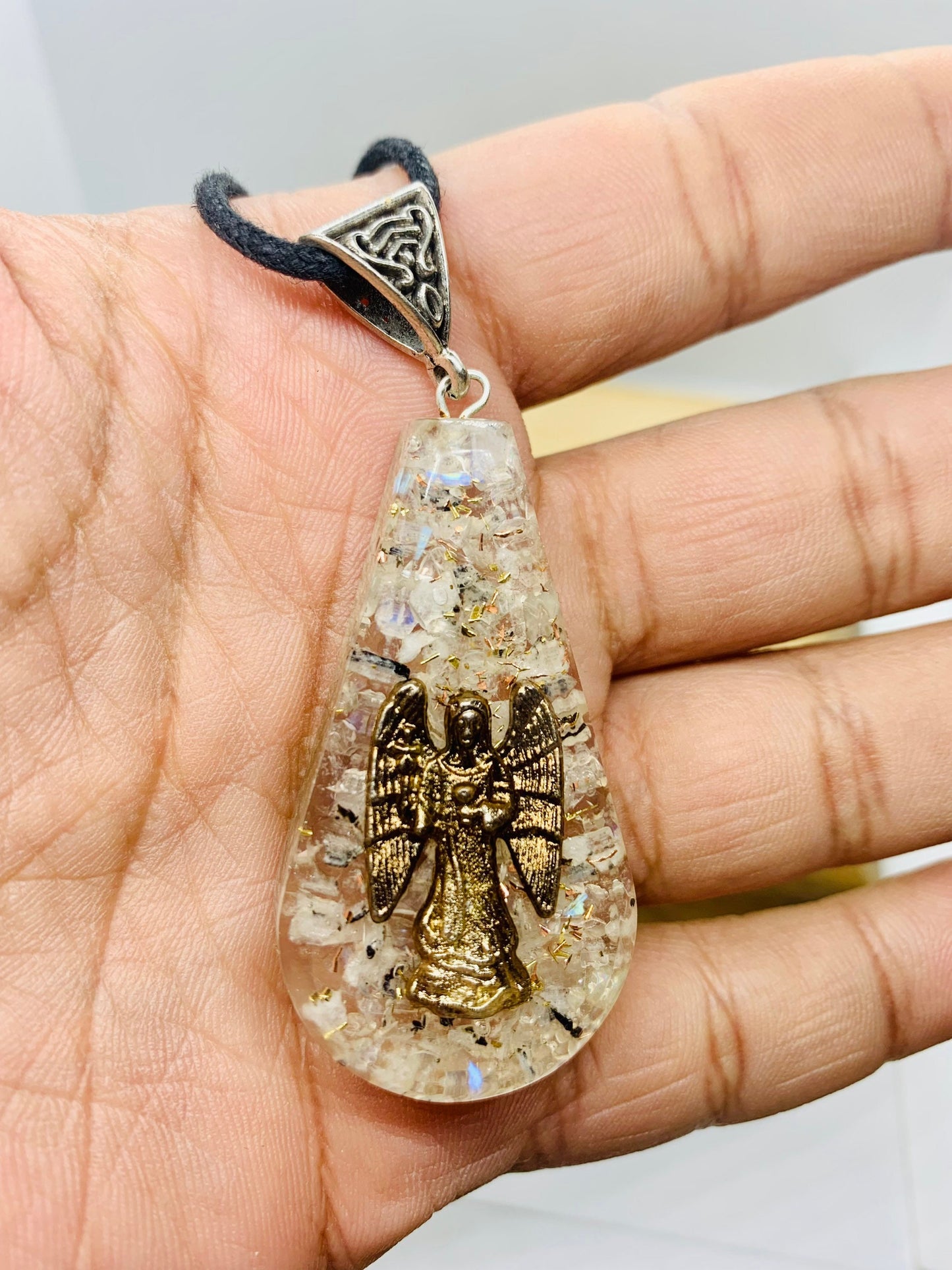 Rainbow moon stone reiki Energy Charged Orgone Pendant,  Angel silver coil Orgone pendant necklace, EMF protection, orgone energy purifier