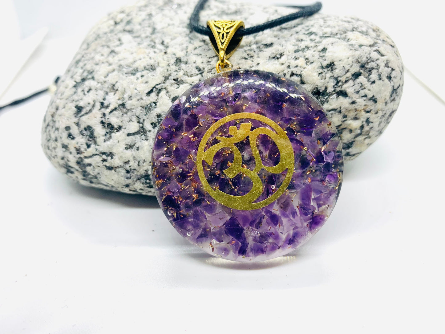 Amethyst reiki Energy Charged Orgone Pendant, Om brass coil Orgone pyramid necklace, EMF protection, orgone energy purifier, 5G protection