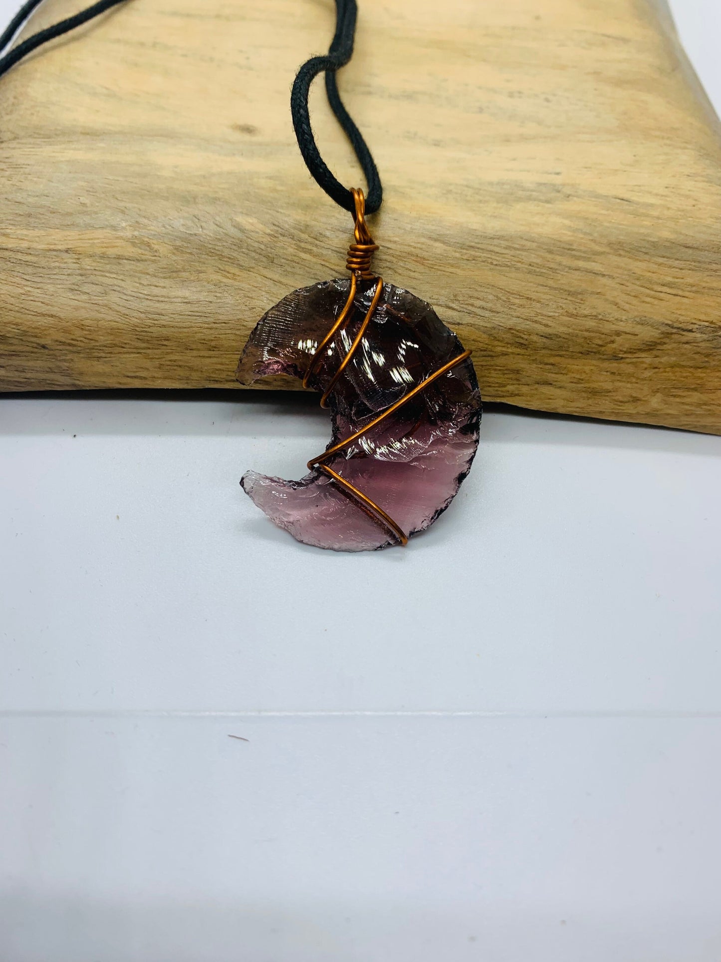 Amethyst Moon Pendant, Amethyst Crystal, Amethyst Necklace, copper Wire Wrapped Pendant, Jewellery Reiki Energy Charged Crystal pendant