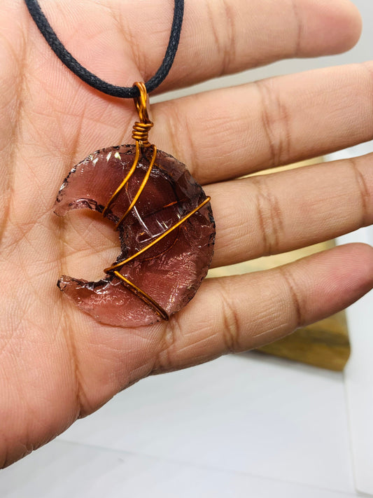 Amethyst Moon Pendant, Amethyst Crystal, Amethyst Necklace, copper Wire Wrapped Pendant, Jewellery Reiki Energy Charged Crystal pendant