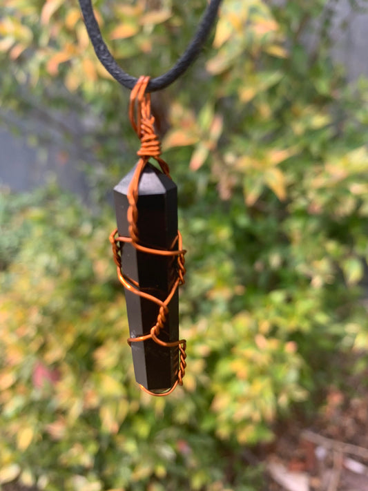 Genuine Black Tourmaline Gemstone Point Necklace. Black Tourmaline protection Bullet Copper wire wrap Pendant Crystal copper healing pendant