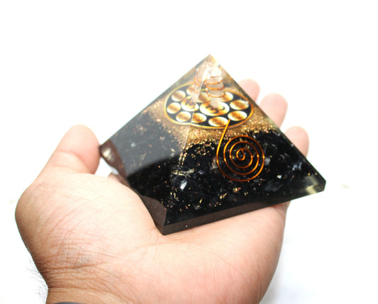 Reiki Charged Black Tourmaline Orgone LARGE Pyramid Chakra Symbols Energy Generator, Orgone pyramid, EMF protection, energy purifier Gift