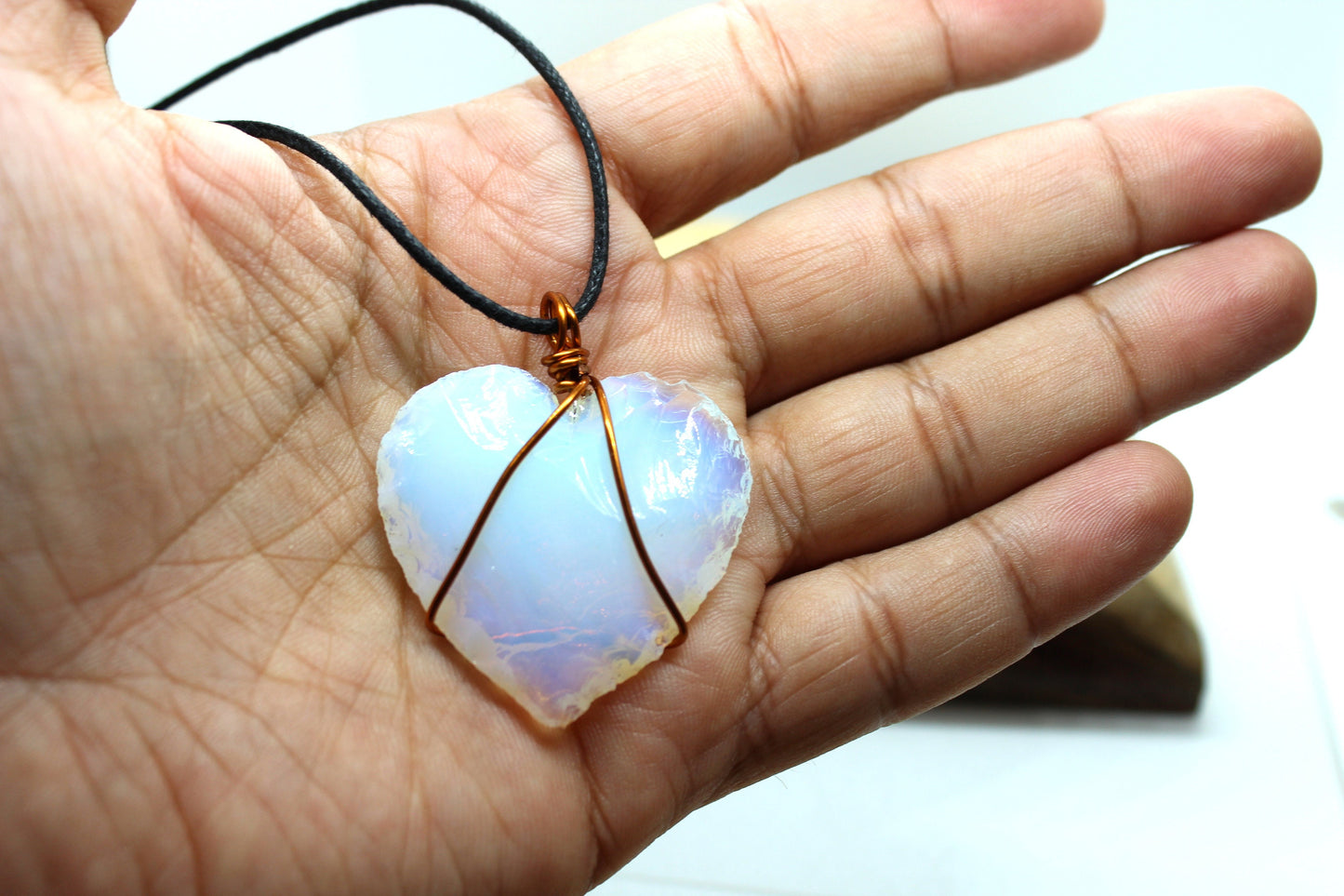 Opalite HEART Pendant, Opalite Crystal, Opalite Necklace, Wire Wrapped Copper Pendant, Boho Jewelry, Reiki Energy Charged Crystal pendant