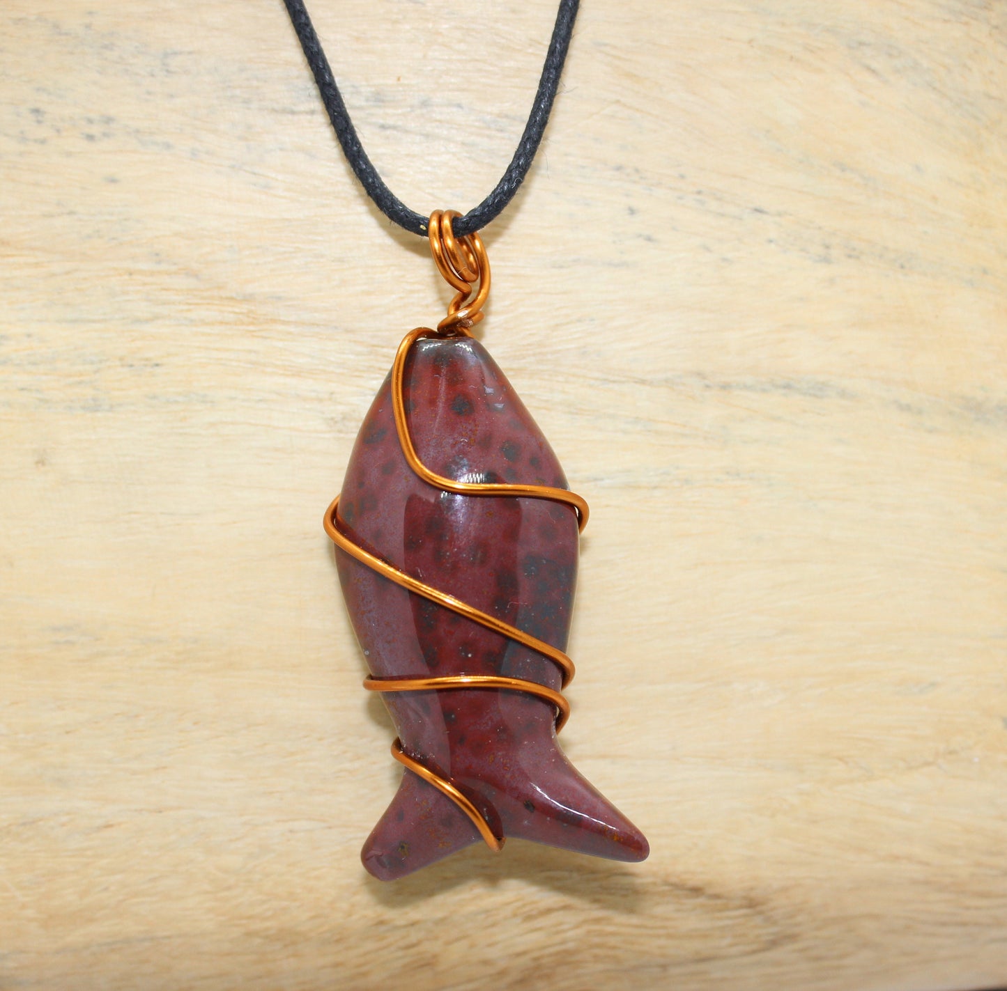 Red Jasper wire wrapped crystal FISH pendant necklace, Handmade Crystal Fish Necklace, Copper Mother Earth pendant, Perfect Gift for all