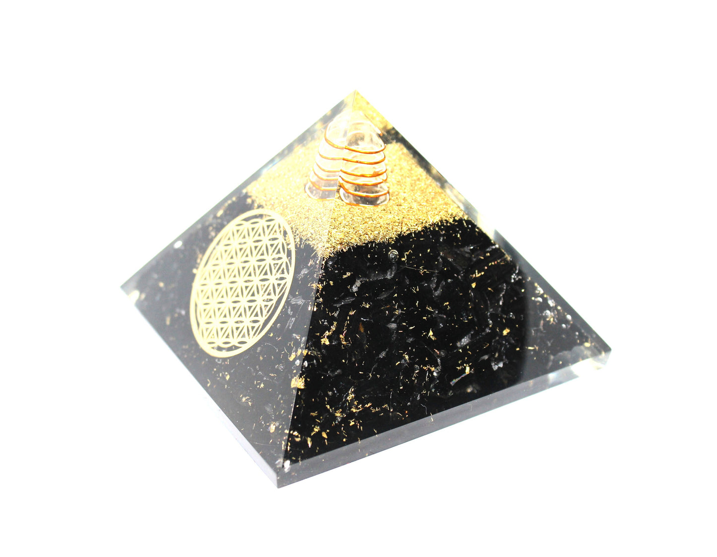 Reiki Charged Black Tourmaline Orgone LARGE Pyramid Flower of Life Energy Generator, Orgone pyramid, EMF protection, energy purifier Gift