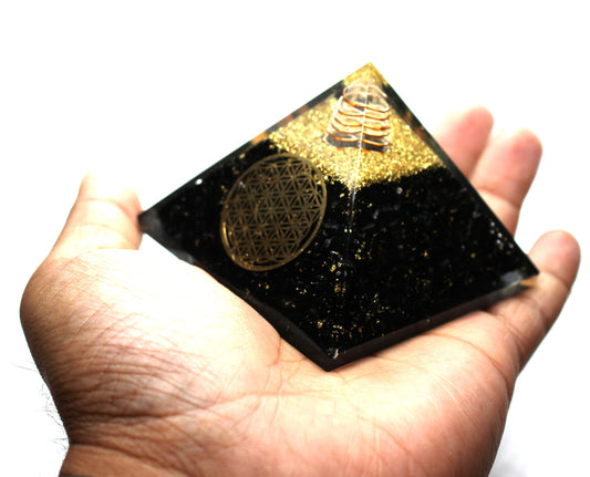 Reiki Charged Black Tourmaline Orgone LARGE Pyramid Flower of Life Energy Generator, Orgone pyramid, EMF protection, energy purifier Gift