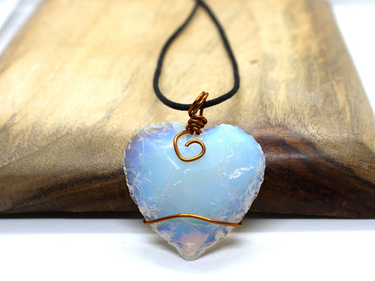 Opalite HEART Pendant, Opalite Crystal, Opalite Necklace, Wire Wrapped Copper Pendant, Boho Jewelry, Reiki Energy Charged Crystal pendant