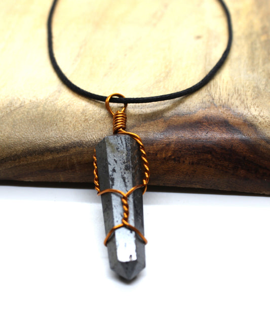 Hematite Gemstone Pendant, Crystal Healing Necklace, Crystal Healing, Reiki Charged Crystal pendant, Hematite copper wrapped pendant jewelry