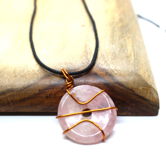 Rose Quartz Donut Pendant, Rose Quartz Doughnut, Rose Quartz Necklace, Crystal Pendant, Boho Jewelry, Reiki Energy Charged Crystal, GIFT